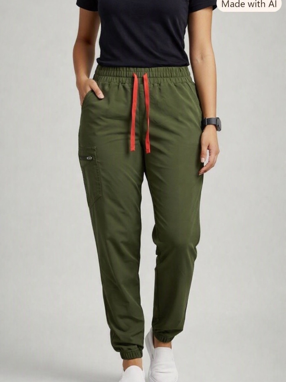 Figs Olive Green Zamora jogger scrub pant high waisted red drawstring new style